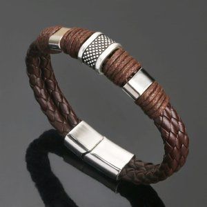 Pulsera masculina Punk Zinc Alloy Accessories Weave Genuine leather BROWN